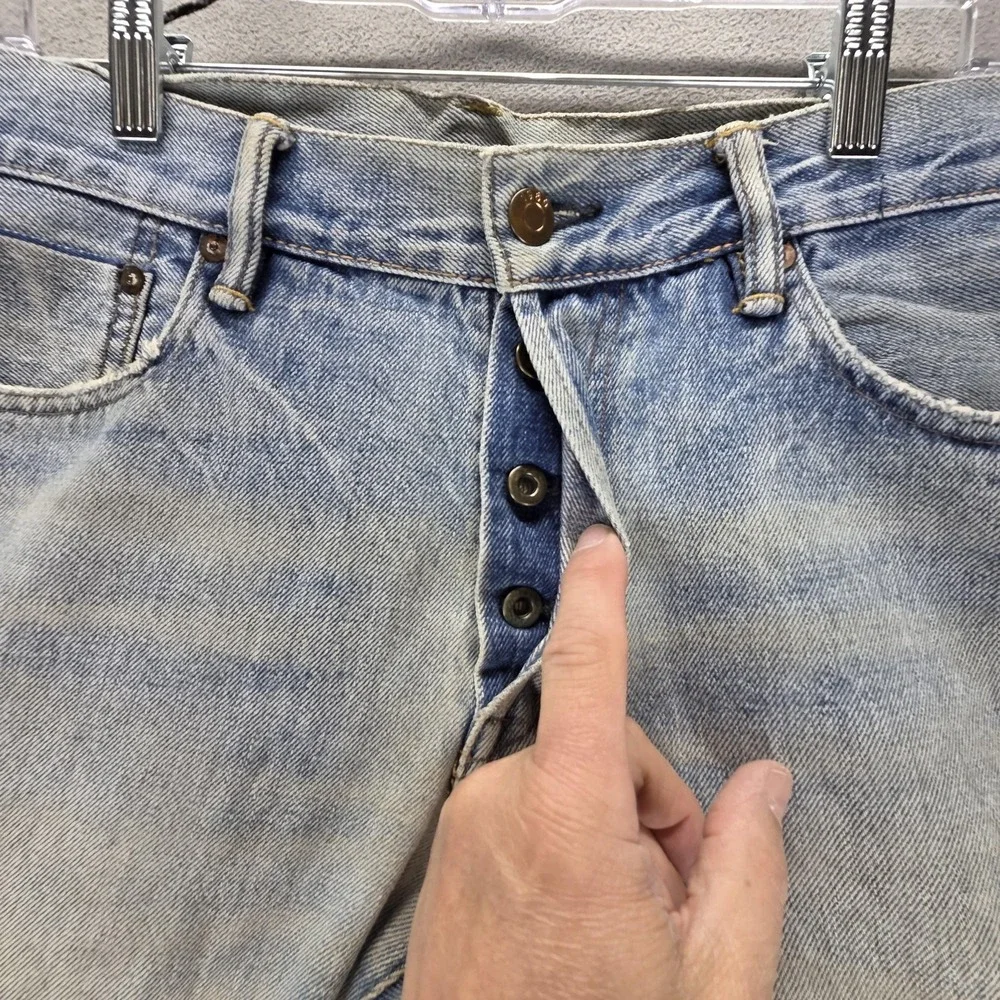 Gap‎ 1969 Jeans Mens 33x32 Blue Selvedge Straight Faded Light Wash Button Fly